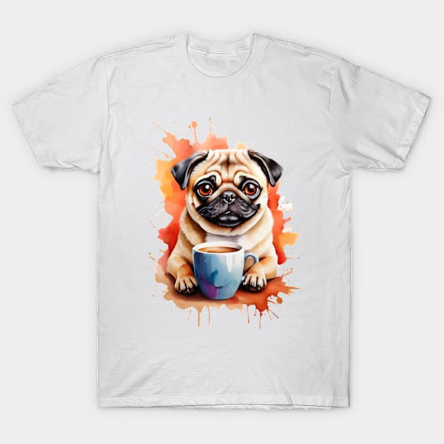 PUG, COFFEE and ART T-Shirt by UniqueMe